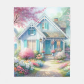 Blossom Lane Blauwe Cottage Tuin Fleece Deken (Voorkant)