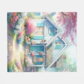 Blossom Lane Blauwe Cottage Tuin Fleece Deken (Voorkant (Horizontaal))