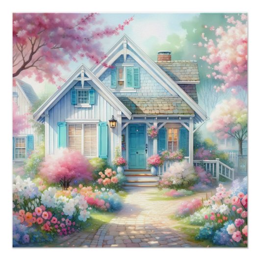 Blossom Lane Blue Cottage Garden Perfect Poster (Voorkant)