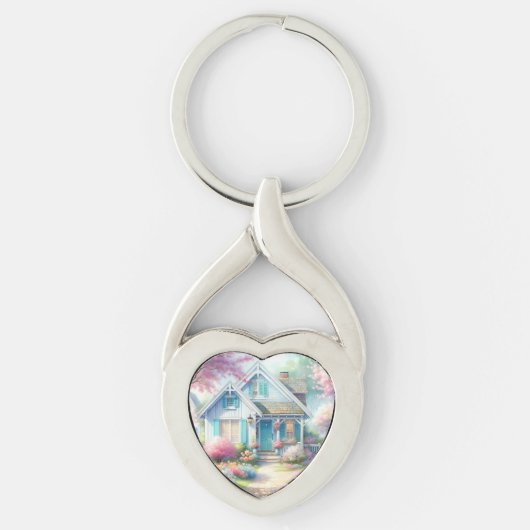 Blossom Lane Blue Cottage Garden Sleutelhanger (Voorkant)