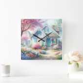 Blossom Lane Blue Cottage Garden Vierkante Klok (Huis)