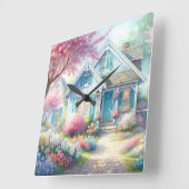 Blossom Lane Blue Cottage Garden Vierkante Klok (Hoek)