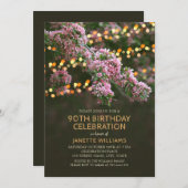 Blossom Lights Rustic Floral 90th Birthday Kaart (Voorkant / Achterkant)