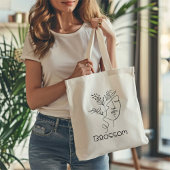 Blossom Line Art Vrouw Hoofd Zwart Minimalistisch  Tote Bag