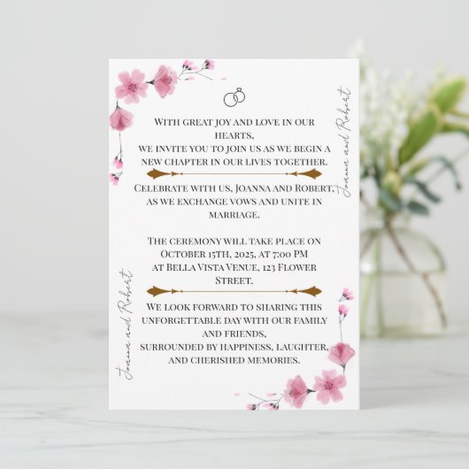 Blossom Love Wedding Invitation Kaart (Staand voorkant)