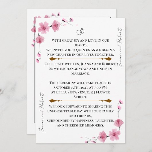 Blossom Love Wedding Invitation Kaart (Voorkant / Achterkant)