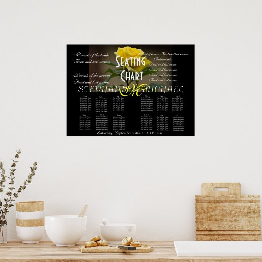 Blossom monogram naam bruiloft Zitkaart Bloem Poster (Keuken)