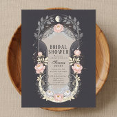Blossom Moon Celestial Art Nouveau Bridal Shower Uitnodiging Briefkaart