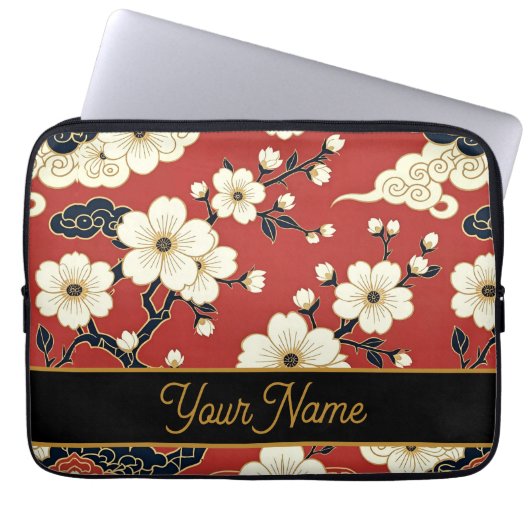 Blossom Nouveau | Elegant Floral Custom Laptop Sleeve (Voorkant)
