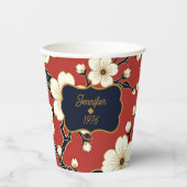 Blossom Nouveau | Elegant Floral Custom Papieren Bekers (Voorkant)