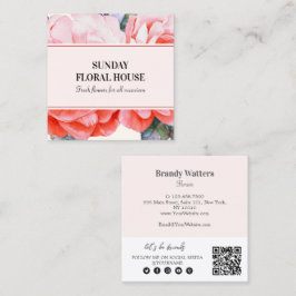 Blossom Peony Waterverf Flower Feminine Square Bu Vierkante Visitekaartje