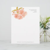 Blossom perzik olijfgroen wit waterverf briefhoofd (Staand voorkant)