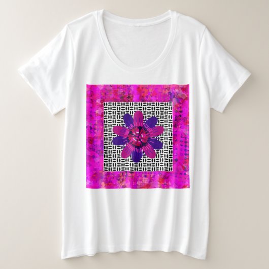 Blossom Petals roze en Paars zwart-wit Grote Maat T-shirt (Design voorkant)