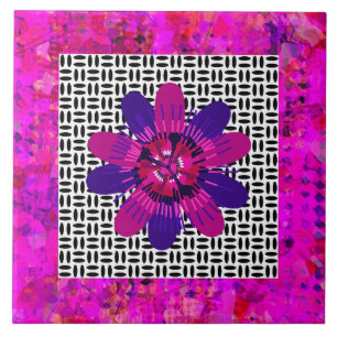 Blossom Petals roze en Paars zwart-wit Tegeltje