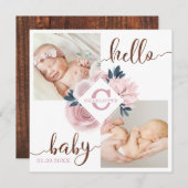 Blossom Pink Rose Floral Birth Announcement Kaart (Voorkant / Achterkant)