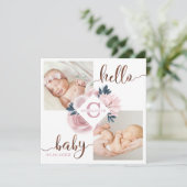 Blossom Pink Rose Floral Birth Announcement Kaart (Staand voorkant)