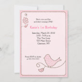 Blossom Polka Dot Pink Bird Birthday Uitnodiging (Voorkant)