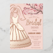 Blossom Roos Goudfolie Bloemenjurk Vrijgezellenfee Folie Uitnodiging (Voorkant)