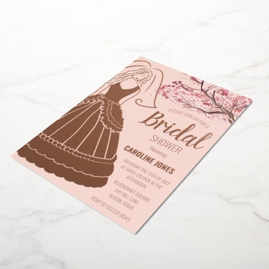 Blossom Roos Goudfolie Bloemenjurk Vrijgezellenfee Folie Uitnodiging (Gedraaid)