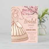 Blossom Roos Goudfolie Bloemenjurk Vrijgezellenfee Folie Uitnodiging (Staand Voorkant)