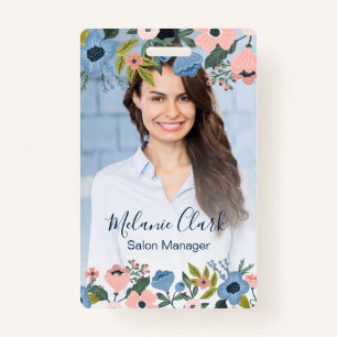 Blossom Roze & Blauw Bloemen Lijst Foto ID Badge