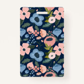 Blossom Roze & Blauw Bloemen Lijst Foto ID Badge (Achterkant)