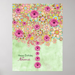 Blossom - roze bloemen - boom - verjaardag poster