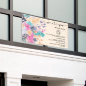 Blossom roze land bloemen waterverf We zijn open Spandoek (Buitenkant Gebouw)