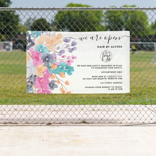 Blossom roze land bloemen waterverf We zijn open Spandoek (Insitu)