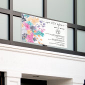 Blossom roze land bloemen waterverf We zijn open Spandoek (Buitenkant Gebouw)