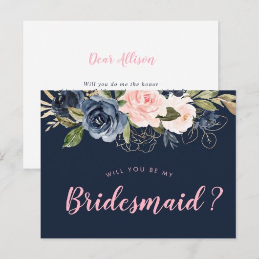 Blossom-roze van de marine zal je mijn Bridesmaid- Uitnodiging Briefkaart (Voorkant / Achterkant)