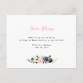 Blossom-roze van de marine zal je mijn Bridesmaid- Uitnodiging Briefkaart (Achterkant)