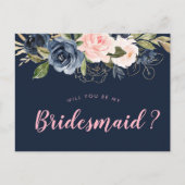 Blossom-roze van de marine zal je mijn Bridesmaid- Uitnodiging Briefkaart (Voorkant)