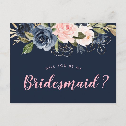 Blossom-roze van de marine zal je mijn Bridesmaid- Uitnodiging Briefkaart (Voorkant)