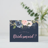 Blossom-roze van de marine zal je mijn Bridesmaid- Uitnodiging Briefkaart (Staand voorkant)