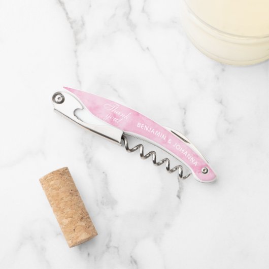 Blossom Roze Waterverf bruiloft Bedankt Favors Kurkentrekker (Voorkant)