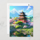 Blossom Serenity bij Japanse tempel Briefkaart (Voorkant / Achterkant)