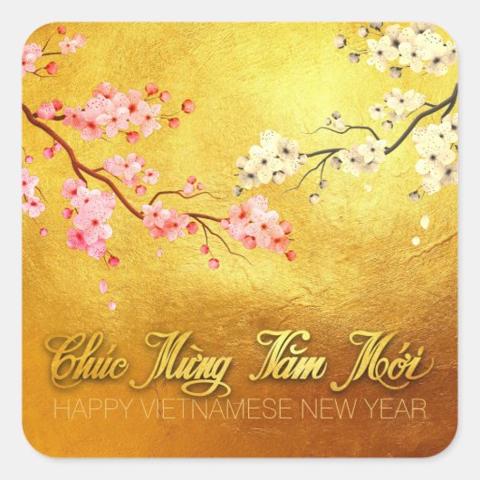 Blossom Tet Hoa Anh Dao Vietnamees Nieuwjaar SqS Vierkante Sticker (Voorkant)