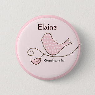 BLOSSOM Trendy Bird NAME TAG Personalized Button