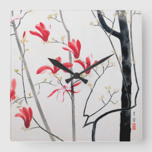 Blossom van de Magnolia-boom, Kobayashi Kokei Vierkante Klok