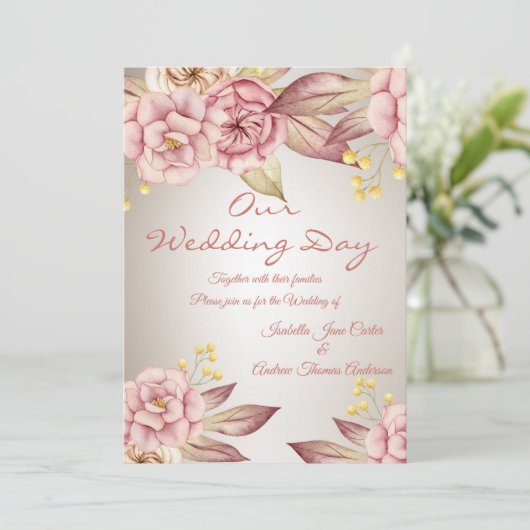 Blossom voor weddenschap Perzisch Roze Floral Bouq Kaart (Staand voorkant)