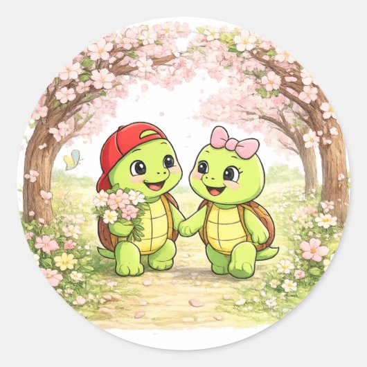Blossom Walk Ronde Sticker (Voorkant)