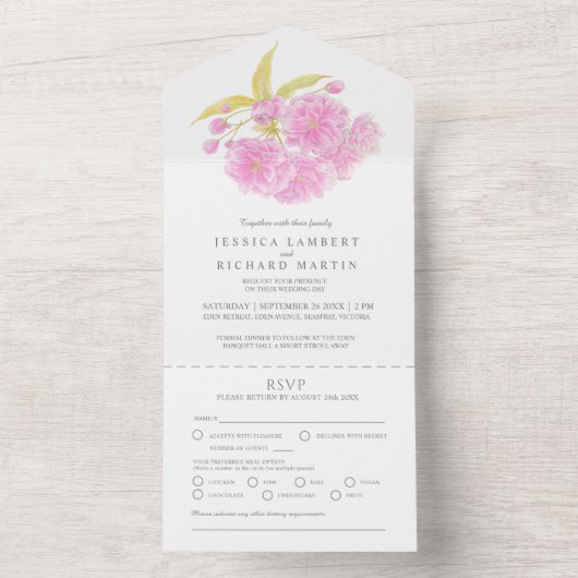 Blossom waterverf RSVP All In One Uitnodiging (Binnen)