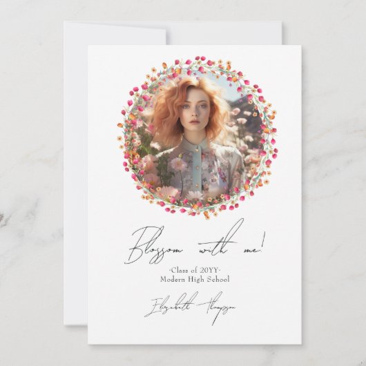 Blossom with Me Wildflower Afstuderen Foto Aankondiging (Voorkant)