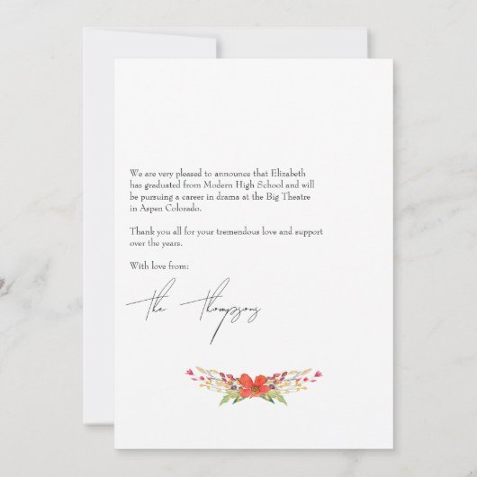 Blossom with Me Wildflower Afstuderen Foto Aankondiging (Achterkant)