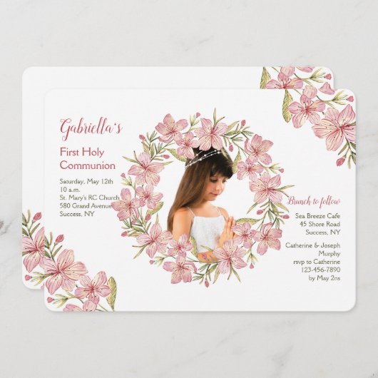 Blossom Wreath foto uitnodiging (Voorkant / Achterkant)