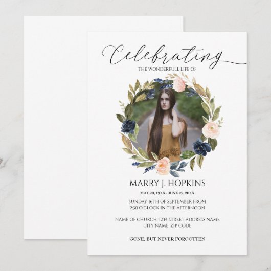 Blossom Wreath Photo Celebration of Life Kaart (Voorkant / Achterkant)