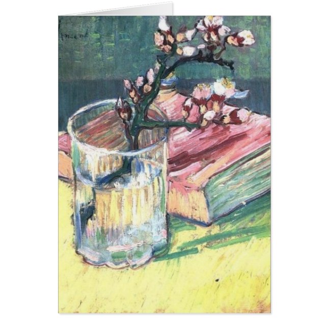 Blossombere amandeltak in een glas en een boek (Voorkant)