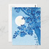 Blossombere Cherry Moonlit Night Ohara Koson Blue Briefkaart (Voorkant / Achterkant)