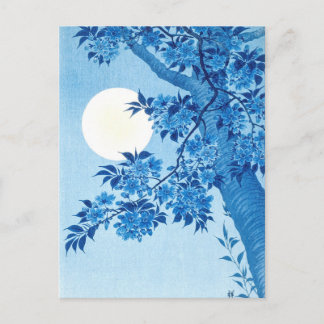 Blossombere Cherry Moonlit Night Ohara Koson Blue Briefkaart